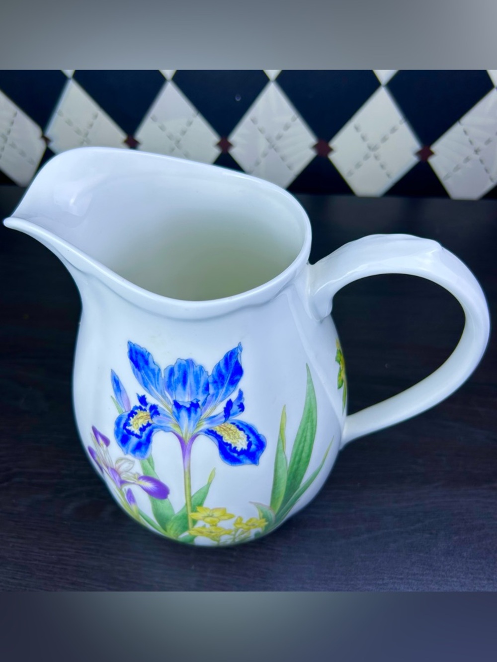 Iris Floral Porcelain Pitcher Large Noritake Jug Botanical 9” White Purple - Picture 6 of 11